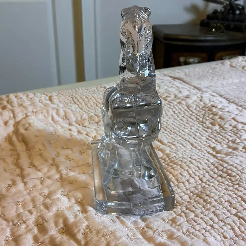 Vintage L.E. Smith Clear Glass Rearing Horse Bookend Figurine 8” Art Deco